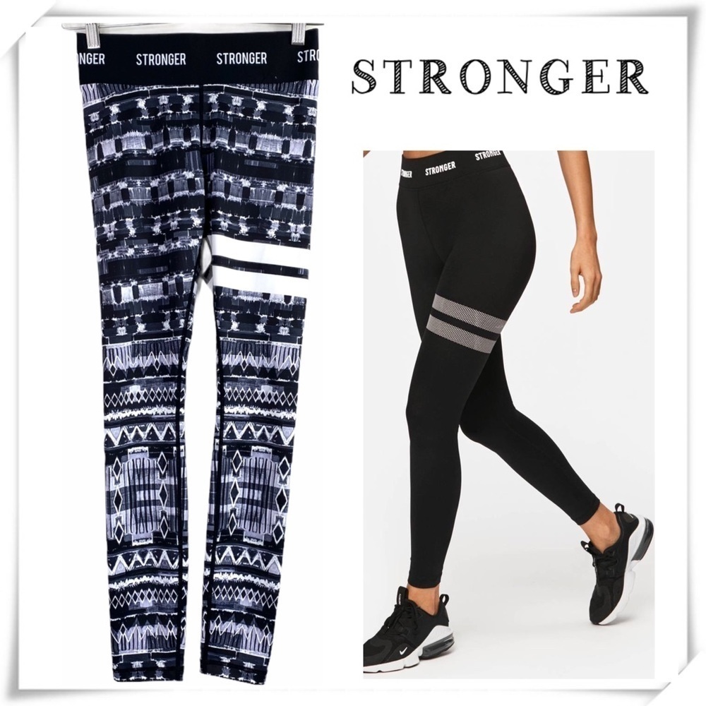 Stronger Safari Logo Aztec Print Leggings B & W